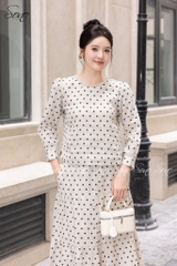 SONO - Áo linen dài tay chấm bi cổ tết
