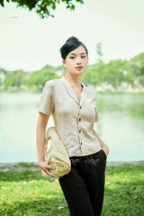 SONO - Áo linen cổ vest tay ngắn