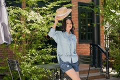 Quần short linen xanh thêu