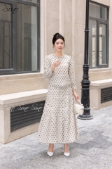 SONO - Áo linen dài tay chấm bi cổ tết