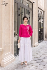 SONO - Áo linen tay dài thêu thiên nga