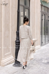 SONO - Áo linen dài tay chấm bi cổ tết