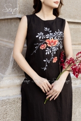 SONO - Đầm dài linen nút bên vẽ hoa