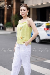SONO - Áo linen 2 dây thêu 3 hoa