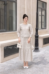 SONO - Áo linen dài tay chấm bi cổ tết
