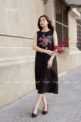 SONO - Đầm dài linen nút bên vẽ hoa