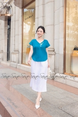 SONO - Áo linen tay dơi cổ tim thêu