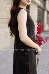SONO - Đầm dài linen nút bên vẽ hoa