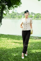 SONO - Áo linen cổ vest tay ngắn