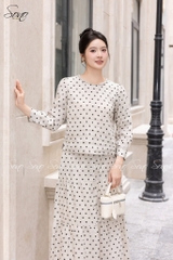 SONO - Áo linen dài tay chấm bi cổ tết