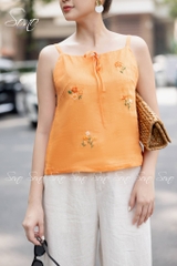 SONO - Áo linen 2 dây thắt nơ thêu hoa