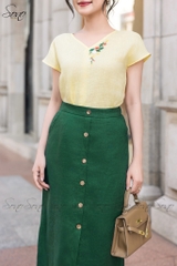 SONO - Áo linen tay dơi cổ tim thêu