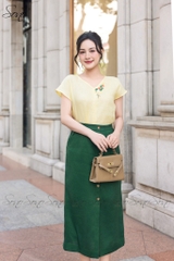 SONO - Áo linen tay dơi cổ tim thêu