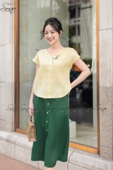 SONO - Áo linen tay dơi cổ tim thêu