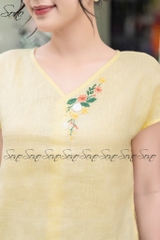 SONO - Áo linen tay dơi cổ tim thêu