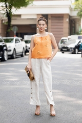 SONO - Áo linen 2 dây thắt nơ thêu hoa