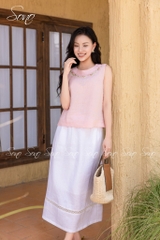 SONO - Áo linen sát nách cổ đính nút thêu viền