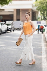 SONO - Áo linen 2 dây thắt nơ thêu hoa