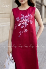 SONO - Đầm dài linen nút bên vẽ hoa