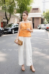 SONO - Áo linen 2 dây thắt nơ thêu hoa
