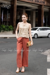 SONO - Áo linen 2 dây thắt nơ thêu hoa