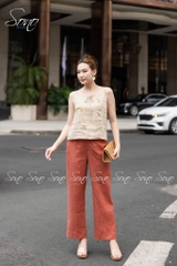 SONO - Áo linen 2 dây thắt nơ thêu hoa
