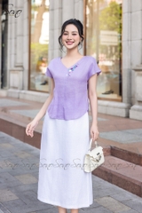 SONO - Áo linen tay dơi cổ tim thêu