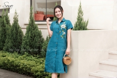 SONO - Đầm sơ mi tay ngắn linen thêu hoa