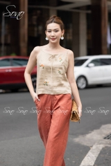 SONO - Áo linen 2 dây thắt nơ thêu hoa