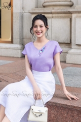 SONO - Áo linen tay dơi cổ tim thêu