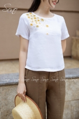 SONO - Áo linen thêu hoa nhí ở vai