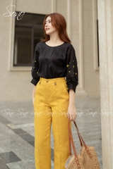 SONO - Áo linen tay lửng thêu hoa