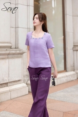 SONO - Áo linen cổ vuông thêu viền cổ