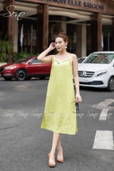 SONO - Đầm linen 2 dây thêu viền cổ