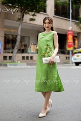 SONO - Đầm linen sát nách thêu hoa chấm màu
