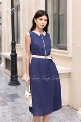SONO - Đầm sơ mi sát nách linen viền màu