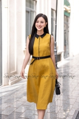 SONO - Đầm sơ mi sát nách linen viền màu