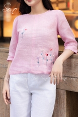 SONO - Áo linen tay lỡ thêu 7 cành