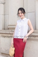 SONO - Áo sơ mi linen sát nách chạy gân