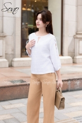 SONO - Áo linen xẻ tay nút bọc