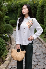 SONO - Áo sơ mi linen thêu hoa bên ngực