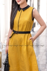 SONO - Đầm sơ mi sát nách linen viền màu