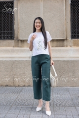 SONO - Áo linen viền ren cổ thêu cây cỏ