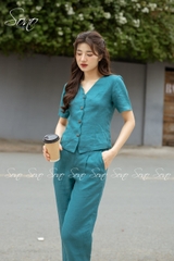 SONO - Bộ dài linen cổ lượn sóng