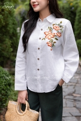 SONO - Áo sơ mi linen thêu hoa bên ngực