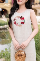 SONO - Đầm linen sát nách thêu vòng nguyệt quế