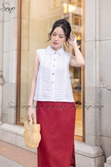 SONO - Áo sơ mi linen sát nách chạy gân