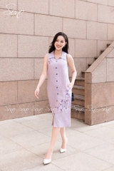 SONO - Đầm linen sơ mi sát nách thêu