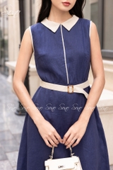 SONO - Đầm sơ mi sát nách linen viền màu