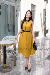 SONO - Đầm sơ mi sát nách linen viền màu